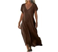 Abiti estivi da donna Maxi cotone lino scollo a V abiti classici da donna a maniche corte abito da donna rilassato plus fit leggero spiaggia prendisole respira vestibilità ampia regolare coperture