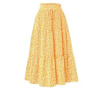Abiti estivi da donna Maxi gonna da donna estiva comoda elastica a vita alta gonne vacanze una linea swing gonne lunghe abito bianco per le donne, Giallo, M