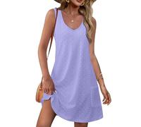 Abiti estivi da donna senza maniche con scollo a V e occhielli scava fuori swing una linea spiaggia vacanza abito da sole, B13 Viola, M
