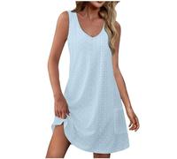 Abiti estivi da donna senza maniche con scollo a V e occhielli scava fuori swing una linea spiaggia vacanza abito da sole, B13 Azzurro, XL