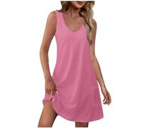 Abiti estivi da donna senza maniche con scollo a V e occhielli scava fuori swing una linea spiaggia vacanza abito da sole, B14 Rosa, S
