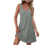 Abiti estivi da donna senza maniche con scollo a V e occhielli scava fuori swing una linea spiaggia vacanza abito da sole, B14 Grigio, S