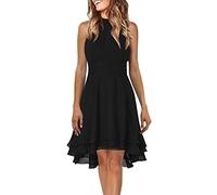 Abiti estivi da donna UK Casual Scollo a V Abito midi senza maniche A Line Abito prendisole Tunica 2025 Abiti neri da donna Casual Senza maniche Girocollo Swing, Nero , L