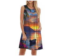 Abiti estivi da donna UK con scollo a V abiti swing fluidi a strati abito a balze senza maniche con stampa leopardata abito bohémien manica corta floreale maxi estate spiaggia swing, Arancione, S