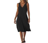Abiti estivi da donna UK con scollo a V manica corta 2025 maxi abito leggero estivo spiaggia vacanze vestiti, Nero , M