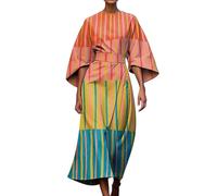 Abiti estivi da donna UK con stampa artistica astratta abito midi con maniche a 3/4, Oro, M