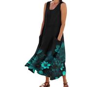Abiti estivi da donna UK da donna a maniche corte maxi abito da spiaggia con scollo a V prendisole senza maniche abiti da donna swing casual con tasche lunghezza al ginocchio, Verde, L