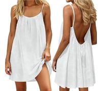 Abiti estivi da donna UK Spaghetti Strap Backless A Line Vacanza Spiaggia Casual Senza Maniche Cami Dress, bianco, M