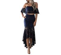 Abiti Estivi Donna Colore Solido Maniche Corte Pizzo Vestito Senza Seno Senza Schiena Temperamento Gonna A Matita Due Pezzi Vestito Femminile