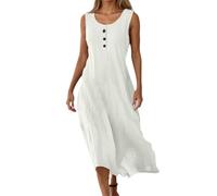 Abiti Estivi Donna Lunghi-Abito Casual Estivo da Donna, con Scollo A V, Senza Maniche, con Bottoni, Comodo E Fluido, da Indossare Tutti I Giorni in Spiaggia