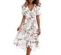 Abiti Estivi Donna, Vestito Corto, Cotone Mini Lungo Estivi Scollo a V Maniche Corte Corti Copricostume Mare Lungo, Curvy Chic Copricostume Dress Elegante Abito Chemisier Donna, XL