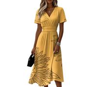 Abiti Estivi Donna, Wedding Outfit Mare Spiaggia Moda Casual Comode Eleganti Cocktail Semplice Elegante Estivo Maniche Corte Estiva Leggero Curvy Leggeri Summer Dress,XL