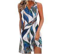 Abiti Estivi Lino Donna Spiaggia Eleganti Curvy a Maniche Corte Abiti Offerte di Primavera Vestito Boho Abiti al Ginocchio Larghe Girocollo Vacanza Copricostume Vestiti per la Primavera e L'Estate