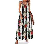 Abiti Estivi Lunghi con Fiori di Rosa per Le Donne 2025 Abiti Lunghi Estivi Vestito Estivo Fluido con Spalline Sottili