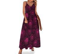 Abiti estivi lunghi per le donne 2025 Vacation - Rosa Carnivore Stampa Pianta Spiaggia Spaghetti Strap Maxi Sundress, Multicolore, XL