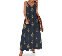 Abiti estivi lunghi per le donne 2025 Vacation - Timone della nave Stampa Ancora Cinghia Spaghetti Beach Maxi Sundress, Multicolore, XX-Large