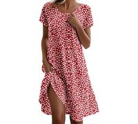 Abiti estivi lunghi perfetti per l'uso quotidiano e per la casa, con scollo rotondo e orlo svasato, per primavera, estate e autunno vestito giallo da donna taglie grandi, Colore: rosso, 5XL