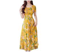 Abiti estivi modesti per le donne UK Abito verde a maniche lunghe Abito da sposa Guest Women Petite Abiti estivi per UK Frocks per Slip indiano per cotone Sun Taglia 14, Giallo, M