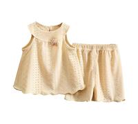 Abiti estivi per bambine senza maniche, con canottiere traspiranti e pantaloncini con volant in vita a quadri elastici in vita, set da 2 pezzi (giallo, 3-4 anni)