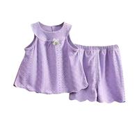 Abiti estivi per bambine senza maniche, con canottiere traspiranti e pantaloncini con volant in vita a quadri elastici in vita, set da 2 pezzi (viola, 3-4 anni)