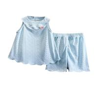 Abiti estivi per bambine senza maniche, con canottiere traspiranti e pantaloncini con volant in vita a quadri, set da 2 pezzi (blu, 5-6 anni)