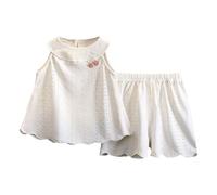 Abiti estivi per bambine senza maniche, con canottiere traspiranti e pantaloncini con volant in vita a quadri elastici in vita, set da 2 pezzi (beige, 5-6 anni)