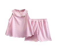 Abiti estivi per bambine senza maniche, con canottiere traspiranti e pantaloncini con volant in vita a quadri, set da 2 pezzi (rosa, 9-10 anni)