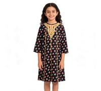 Abiti estivi per bambini 2026 Elegante Maxi Abito Con Motivo Floreale E Maniche Lunghe Per Ragazze, Abaya, Caftano, Arrivo In Cotone Festivo Abbigliamento Moda, Nero , 10-11 Anni