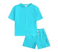 Abiti Estivi per Bambini Piccoli Set di Abbigliamento 2 Pezzi in Cotone Maglietta a Maniche Corte+Pantaloncini Elastici Coordinato Estivo Tuta Casual Tinta Unita Vestiti Outfit Set per 6 Mesi-13 Anni
