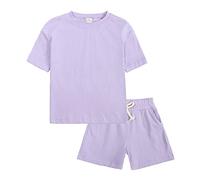 Abiti Estivi per Bambini Piccoli Set di Abbigliamento 2 Pezzi in Cotone Maglietta a Maniche Corte+Pantaloncini Elastici Coordinato Estivo Tuta Casual Tinta Unita Vestiti Outfit Set per 6 Mesi-13 Anni