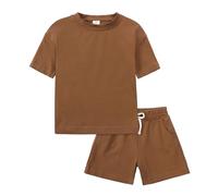 Abiti Estivi per Bambini Piccoli Set di Abbigliamento 2 Pezzi in Cotone Maglietta a Maniche Corte+Pantaloncini Elastici Coordinato Estivo Tuta Casual Tinta Unita Vestiti Outfit Set per 6 Mesi-13 Anni