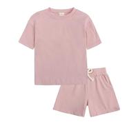 Abiti Estivi per Bambini Piccoli Set di Abbigliamento 2 Pezzi in Cotone Maglietta a Maniche Corte+Pantaloncini Elastici Coordinato Estivo Tuta Casual Tinta Unita Vestiti Outfit Set per 6 Mesi-13 Anni
