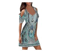 Abiti estivi per le donne 2025 Casual Stampa Hollow Neck Abito corto da donna Round Out Fashion Sleeve Abito da donna Abiti estivi da donna, Verde, L
