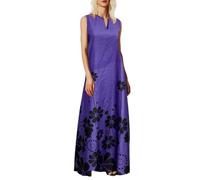 Abiti estivi per le donne 2025 collo casual senza maniche moda plus donna stampa a V abito lungo abito da donna abito da sposa ospite abito, Blu, L