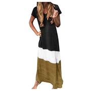 Abiti estivi per le donne Abito allentato da donna per tutti i giorni Plus Tie-Dyed Block Manica Corta Taglia Collo Colore V Abito da donna Abito da sposa Abito da ospite, Nero , M