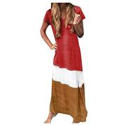 Abiti estivi per le donne Abito allentato da donna per tutti i giorni Plus Tie-Dyed Block Manica Corta Taglia Collo Colore V Abito da donna Abito da sposa Abito da ospite, Rosso, M