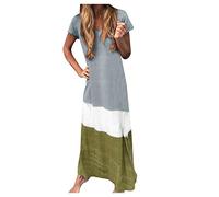 Abiti estivi per le donne Abito allentato da donna per tutti i giorni Plus Tie-Dyed Block Manica Corta Taglia Collo Colore V Abito da donna Abito da sposa Abito da ospite, Grigio, S
