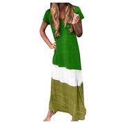 Abiti estivi per le donne Abito allentato da donna per tutti i giorni Plus Tie-Dyed Block Manica Corta Taglia Collo Colore V Abito da donna Abito da sposa Abito da ospite, Verde, 5XL