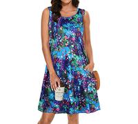 Abiti estivi per le donne Beach Boho senza maniche Vintage Floreale Flowy Pocket Tshirt Tank Prendisole, Fiore blu brillante, M