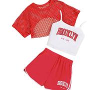 Abiti estivi per ragazze, set da 3 pezzi, casual, vestibilità ampia, top senza maniche, pantaloncini, per attività all'aperto, età 8-14, abbigliamento da gioco comodo e traspirante.5#G