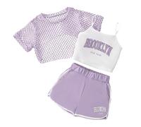 Abiti estivi per ragazze, set da 3 pezzi, casual, vestibilità ampia, top senza maniche, pantaloncini, per attività all'aperto, età 8-14, abbigliamento da gioco comodo e traspirante.5