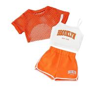 Abiti Estivi per Ragazze, Set da 3 Pezzi, Casual, vestibilità Ampia, Top Senza Maniche, Pantaloncini, per attività all'aperto, età 8-14, Abbigliamento da Gioco Comodo e Traspirante.5#G