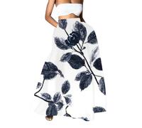 Abiti formali da donna maxi gonna stampata estiva da spiaggia a vita alta lunghezza pavimento gonna lunga una linea con tasche abiti per ospiti di nozze per le donne, Nero , M