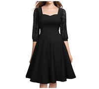 Abiti formali da donna UK manica 3/4 Sweetheart cocktail abito da sera una linea swing lunghezza al ginocchio abito da sposa ospite, Nero , S