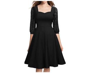 Abiti formali da donna UK manica 3/4 Sweetheart cocktail abito da sera una linea swing lunghezza al ginocchio abito da sposa ospite