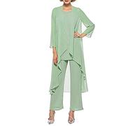 Abiti formali in chiffon per la madre della sposa per feste matrimoni, abiti da sera con completi pantalone 14 Matcha