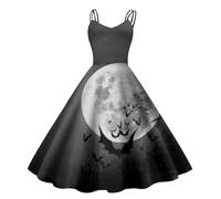 Abiti Halloween da donna, abito Audrey Hepburn, senza maniche con stampa retrò elegante corsetto vita chiusura a pieghe costume stile gotico vampiro sposa plissettata vintage castello festa abiti