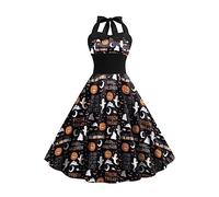 Abiti Halloween Donna Costume Halloween Donna Adulta, Spalle Scoperte Medievale Hepburn Scuro Retrò Stampa Elastico Gonna Moda Festa Festival Tema Cosplay Carnevale Splicing Abiti