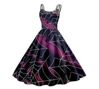 Abiti Halloween Donna Vestito Audrey Hepburn Vita Holder Corsetto Stampato Giunto Vampiro Spalline Collo Gonne Diavolo Stile Vittoriano Taglio Mascherata Cocktail Gonna Per Carnevale