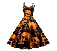 Abiti Halloween Donna Vestito Audrey Hepburn Vita Holder Corsetto Stampato Giunto Vampiro Spalline Collo Gonne Diavolo Stile Vittoriano Taglio Mascherata Cocktail Gonna Per Carnevale
